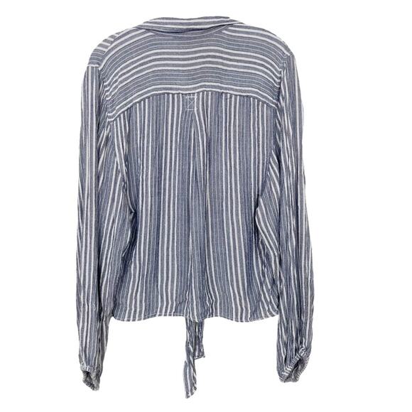 American Eagle Blue Pinstripe Button Down Tie Front Blouse Sz S - Picture 4 of 5